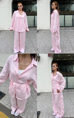 Women Linen Top & Bottom Set Pink