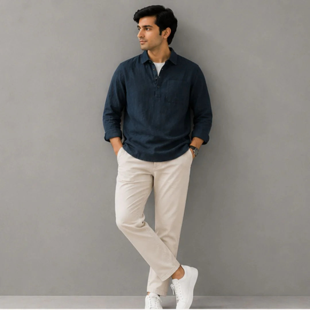 Linen Relaxed Stylish half-button Shirt
