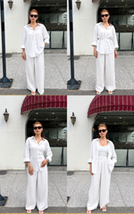 Women Linen Top & Bottom Set White