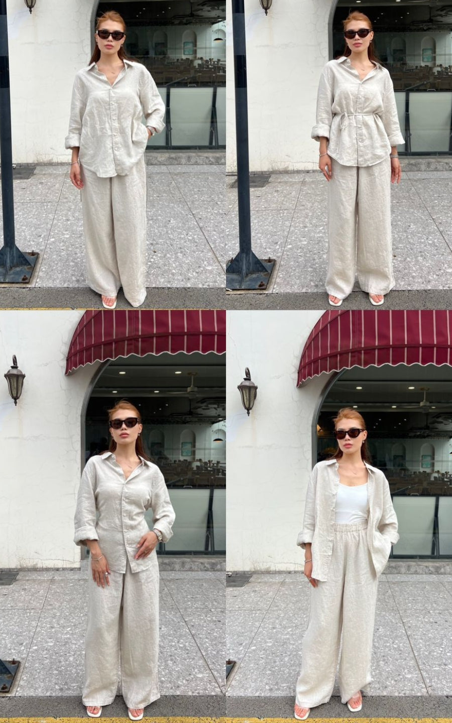 Wandian's Linen Couple Top & Bottom Set