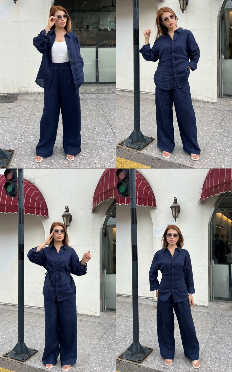 Wandian's Linen Couple Top & Bottom Set