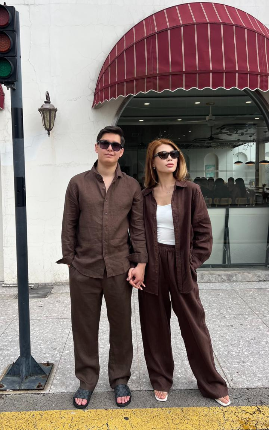 Wandian's Linen Couple Top & Bottom Set