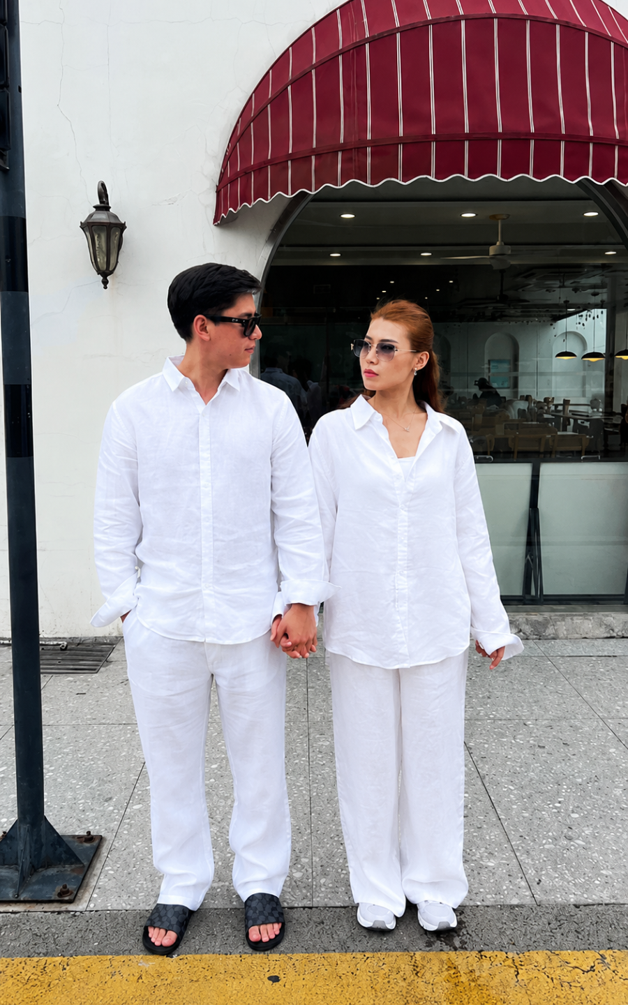 Wandian's Linen Couple Top & Bottom Set