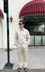 Wandian's Linen Couple Top & Bottom Set