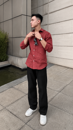 Richmond Signature Linen Set Maroon & Black