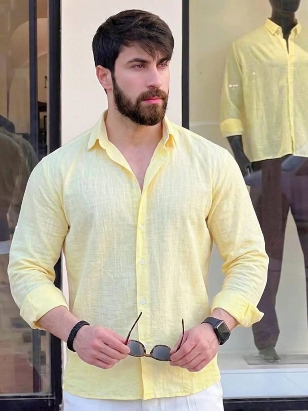 Coral Aura Linen Shirt Lite Yellow